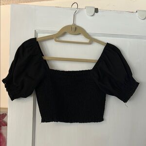 Black Puff Sleeve Smocked Top